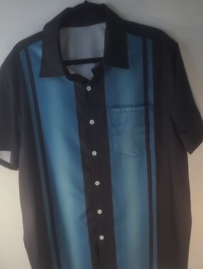 Unbranded Retro Bowling Shirt Men's XL Short-Sleeve Button-Up  Black and Blue
